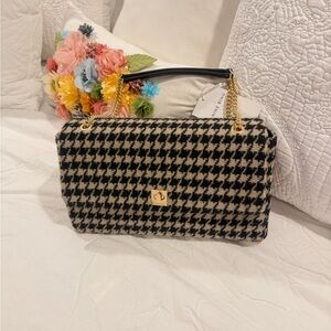 Anine Bing Houndstooth Shoulder Bag with Gold Chain new